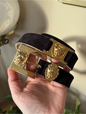 Vintage Black Suede Lion Head Accent Belt
